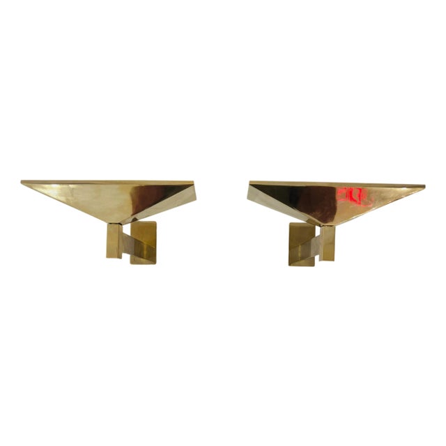 1980s Postmodern Pierre Disderot Verre Lumiere French Gold Wall Lamps - a Pair For Sale