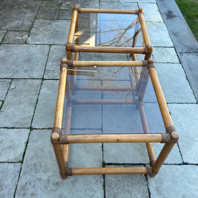 Italian 1960s Italian Style Bamboo and Glass End Tables For Sale - Image 3 of 5