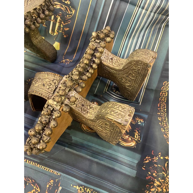 Persian Early 19th Century Turkish Bathhouse Platform Shoes 10k Gold Plated Ottoman Empire "Nain" For Sale - Image 3 of 11