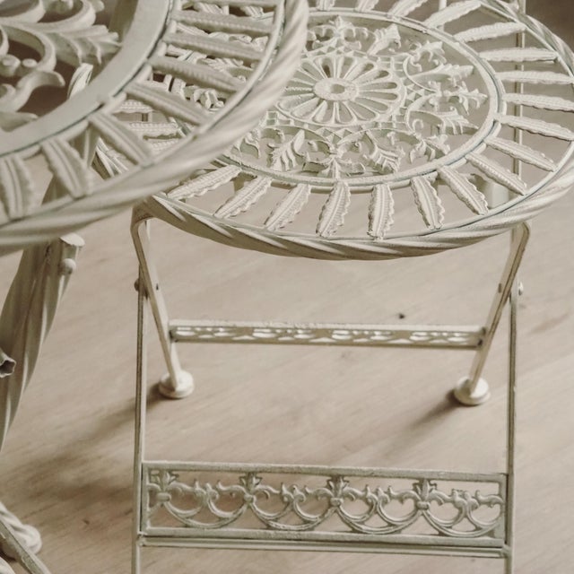 Folding Garden Seating Set with Openwork Ornamentation White Metal, Set of 3 For Sale - Image 13 of 15
