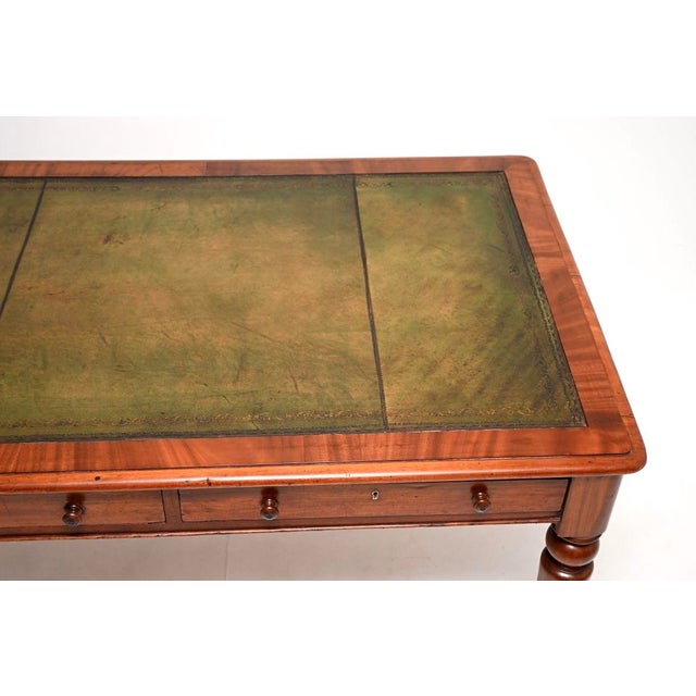 Wood Antique Victorian Leather Top Partners Desk, 1830s For Sale - Image 7 of 11