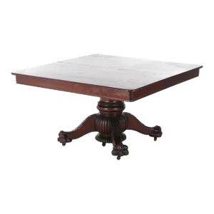 Antique American Empire Carved Mahogany Banquet Table & Six Leaves Circa 1880