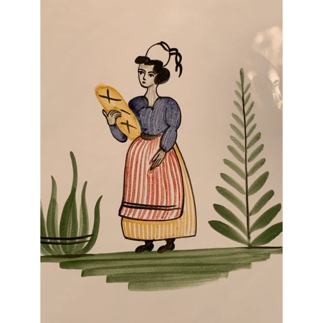 Here we have a vintage hand painted French wall plaque or trivet. Hand made with charming details featuring a traditional...