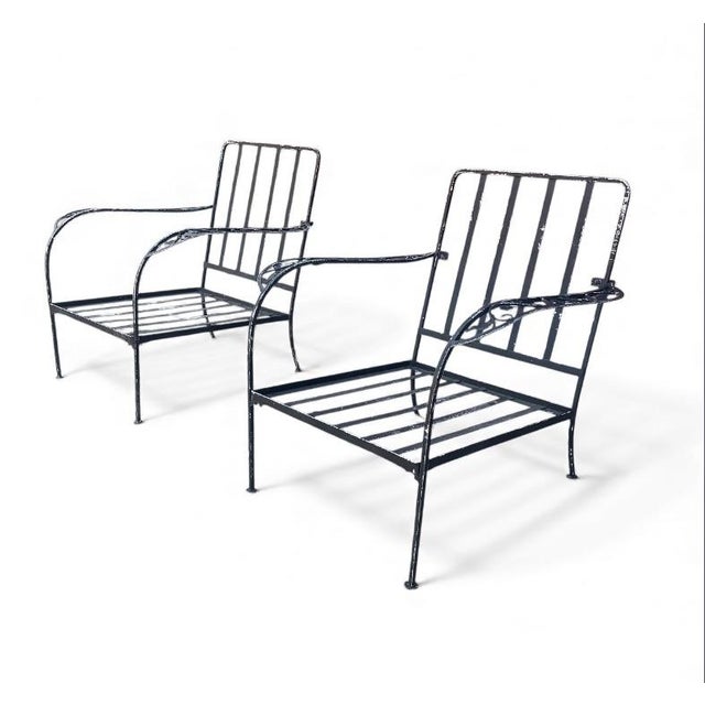 Mid-Century Modern A Pair of Mid 20th Century Modern Vintage Wrought Iron Outdoor Chairs. For Sale - Image 3 of 6