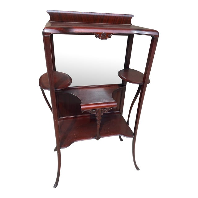 1920s Antique Red Wood Display Cabinet With Mirror For Sale