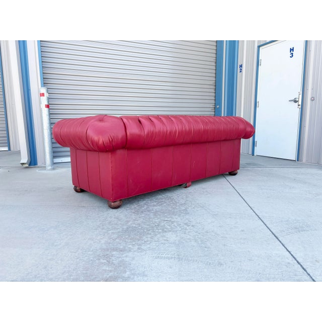 1980s Vintage Classic Chesterfield Tufted Red Leather Sofa For Sale - Image 9 of 11