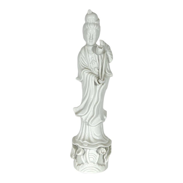 Vintage Chinese 'Blanc De Chine' White Porcelain Figure of the Deity Guan Yin (Kwan Yin) 14" For Sale