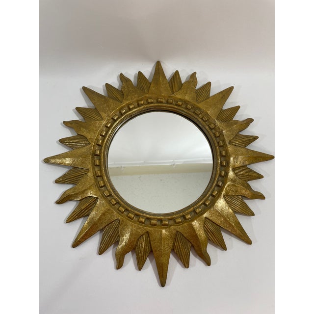 1960s Vintage 1960s French Style 16.5" Gilded Sunburst Wall Mirror For Sale - Image 5 of 17