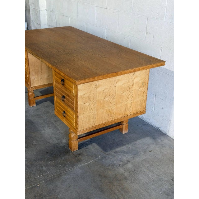 Mid-Century Modern In Style of Henning Kjærnulf Oak Executive Desk With 6 Drawers Open Bookshelf Denmark Mid-Century Modern 1960s For Sale - Image 3 of 12