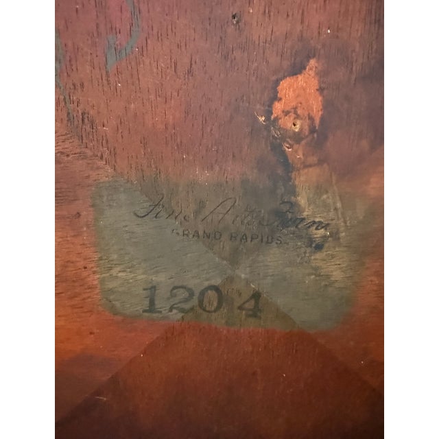 1990s Antique Brown Oak End Table With Cork Top Signed on Bottom From Grand Rapids For Sale - Image 5 of 7