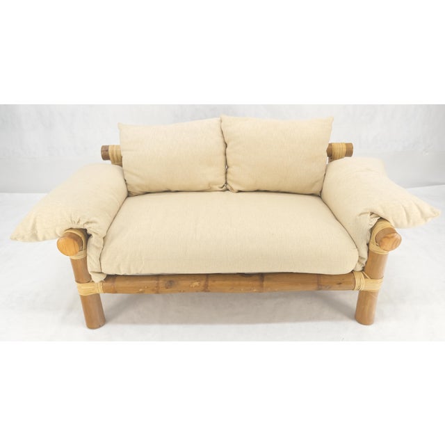 Thick Bamboo Frame Mid Century Modern c1970s Loveseat Sofa MINT For Sale - Image 14 of 18