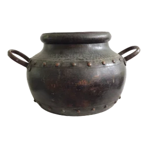 1940s Hand Hammered Studded Patinated Copper Pot With Handles