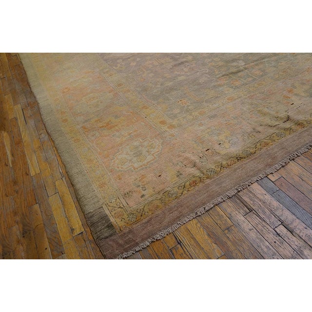 1890s Ivory Medallion Decorative Antique Turkish Oushak Rug 15'6" X 18' Handknotted Wool Carpet For Sale - Image 4 of 6