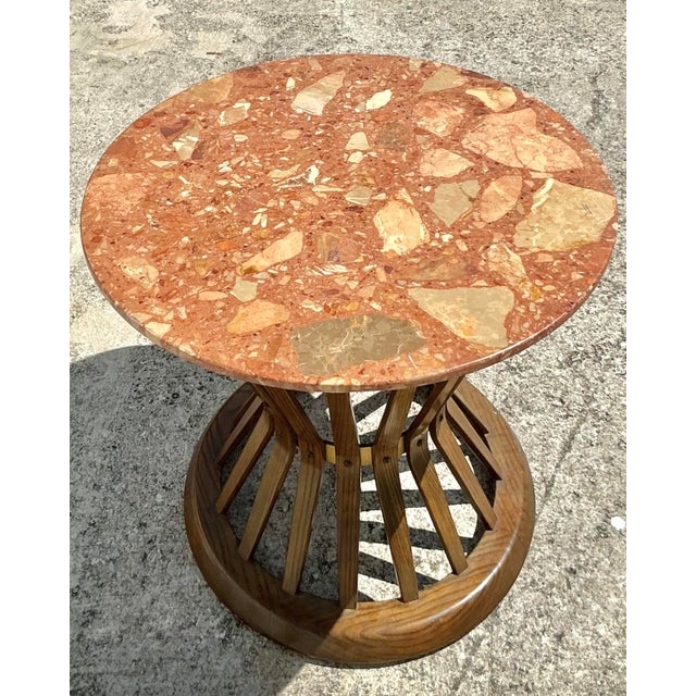 Wood Vintage MCM Edward Wormley for Dunbar Terrazzo Top Side Table For Sale - Image 7 of 12