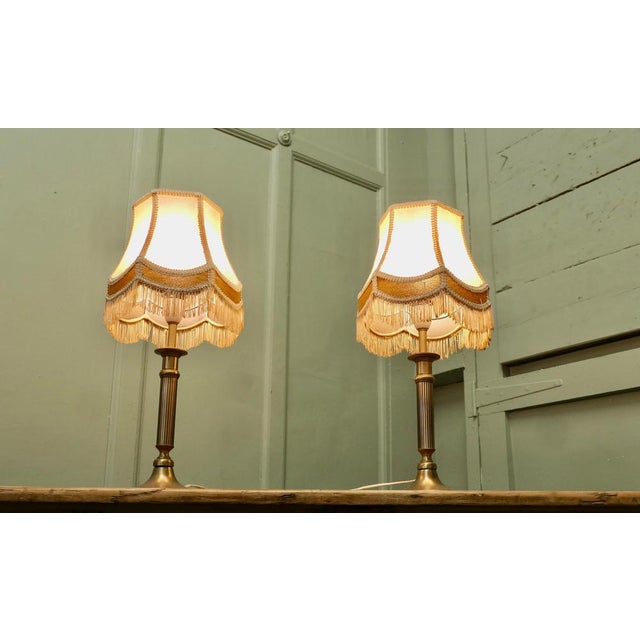 Art Deco Brass Column Bedside Lamps, 1930, Set of 2 For Sale - Image 3 of 8