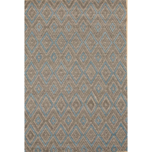 Contemporary 5x8 Timeless Trellis Gray Diamond Contemporary Hand Knotted Wool & Viscose Rug For Sale - Image 3 of 5