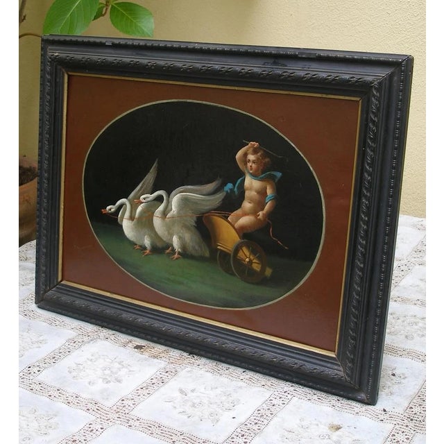 Italian C1870 Italian Fine Antique Painting "Cupid in the Chariot of Swans" Framed For Sale - Image 3 of 7