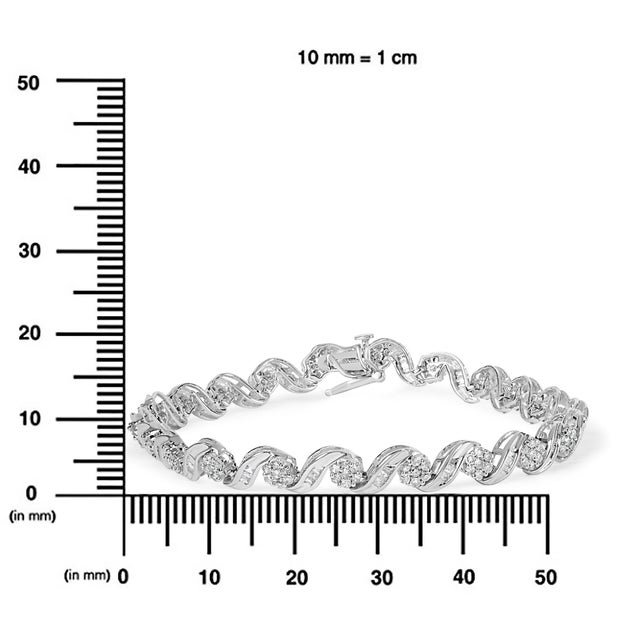 10K White Gold 2.00 Cttw Round-Cut and Baguette-Cut Diamond Floral Design Swirl Link 7" Bracelet (I-J Color, I1-I2 Clarity) For Sale - Image 4 of 4