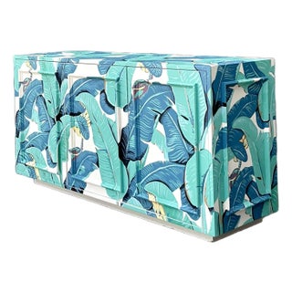 Vintage Boho Hand Painted Palm Frond Credenza For Sale