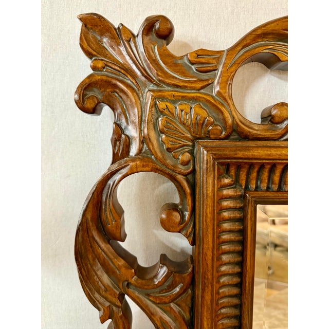 Late 20th Century Large Ornate Hand Carved Wood Wall Mirror For Sale - Image 5 of 5