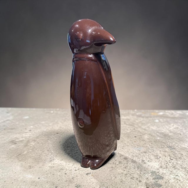 1980s 1980s Modern Brown Glazed Ceramic Penguin Sculpture, 13”h For Sale - Image 5 of 8