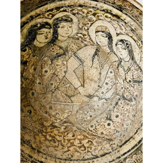 Islamic Pottery Bowl with Figurative Paint Kashan Ware For Sale - Image 10 of 12