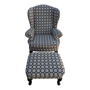 Sylvia Wingback Chair With Ottoman/Stool. This Model Is a Traditional Queen Anne Style Chair With Cabriole Legs and Rolled Arms