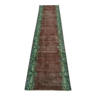 Kerman Runner 2’6” X 9’9” Red Wool Vintage Distressed Hand-Knotted Rug For Sale