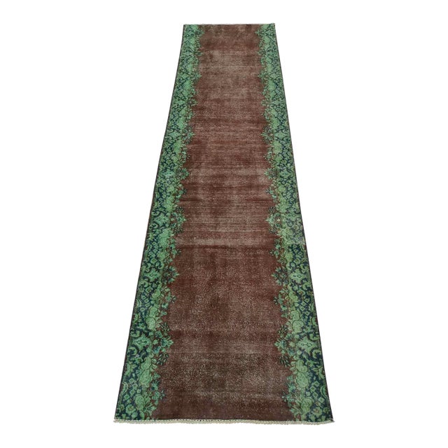 Kerman Runner 2’6” X 9’9” Red Wool Vintage Distressed Hand-Knotted Rug For Sale