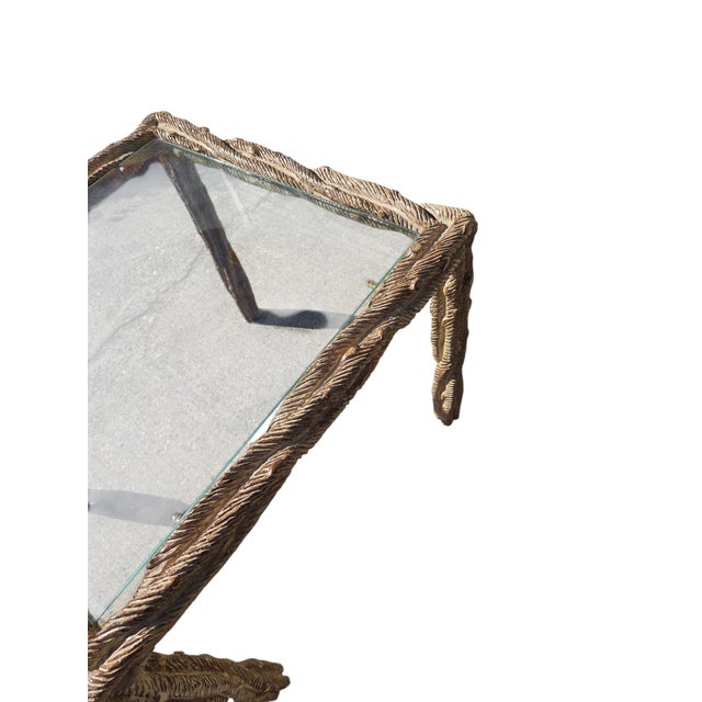 Hollywood Regency Vintage Carved Faux Bois Mid Century Side Table Hollywood Regency Carved Wood For Sale - Image 3 of 18