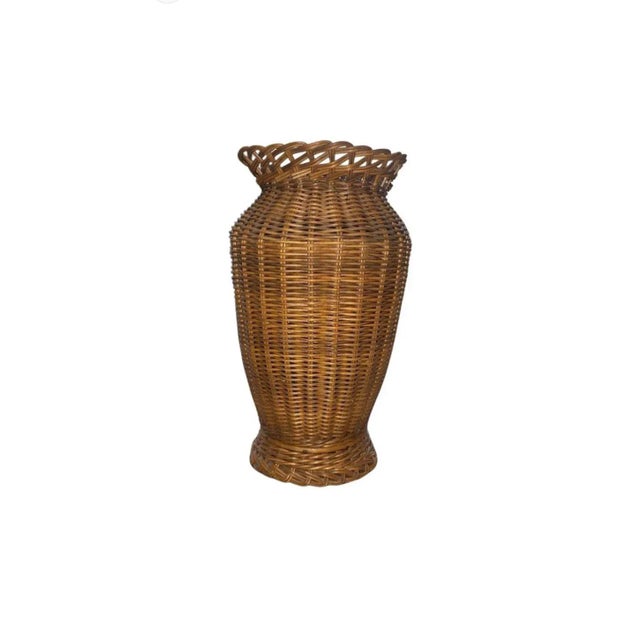 Large French Mid-Century Wicker Vase.