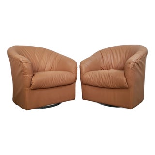 1980’s Art Deco Leather Swivel Lounge Chairs - A Pair For Sale