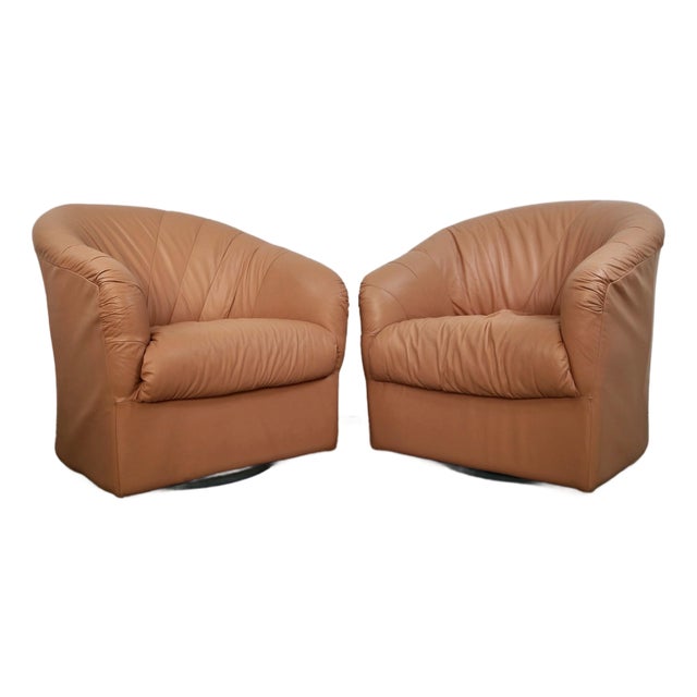 1980’s Art Deco Leather Swivel Lounge Chairs - A Pair For Sale