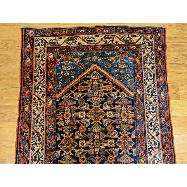 Textile Vintage Persian Malayer Runner Rug, Hand-Knotted Wool, Geometric Pattern, 3x20, Navy & Red For Sale - Image 7 of 14