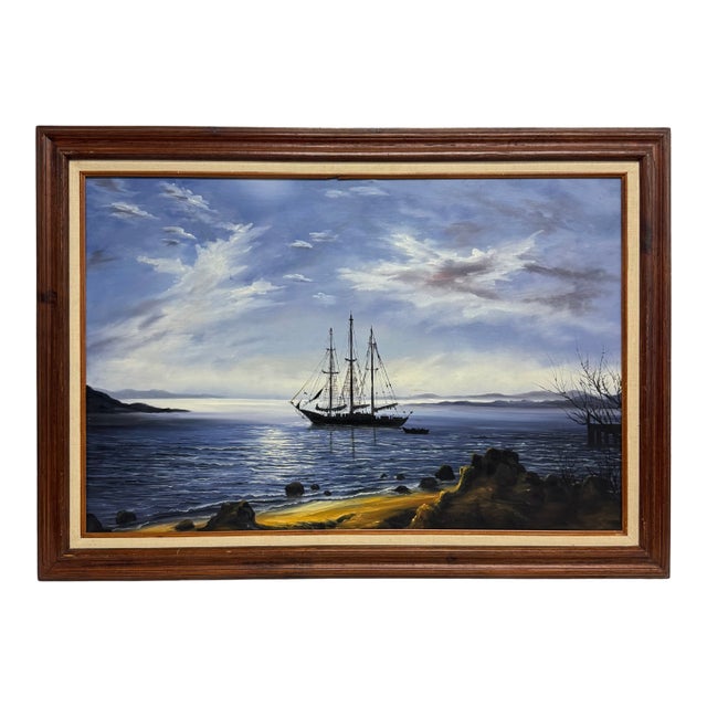 Vintage Nautical Ship Oil Painting For Sale