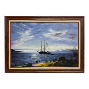 Vintage Nautical Ship Oil Painting