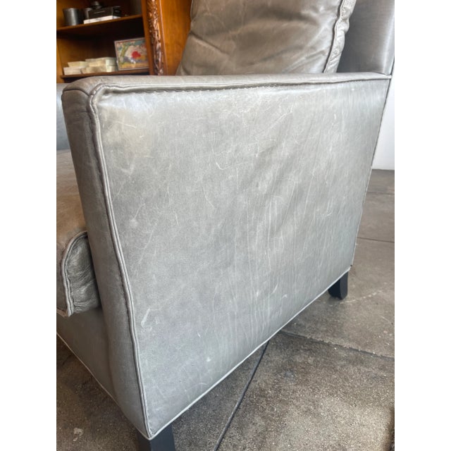 2020s Gray Leather Arm Chair and Ottoman For Sale - Image 5 of 9