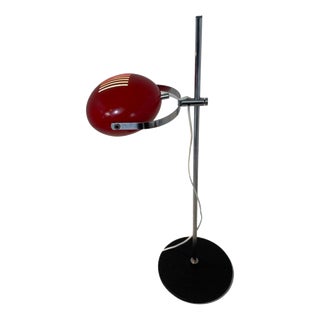 Space Age Table Lamp with Red Shade, Black Base and Chromed Upright from Herda For Sale