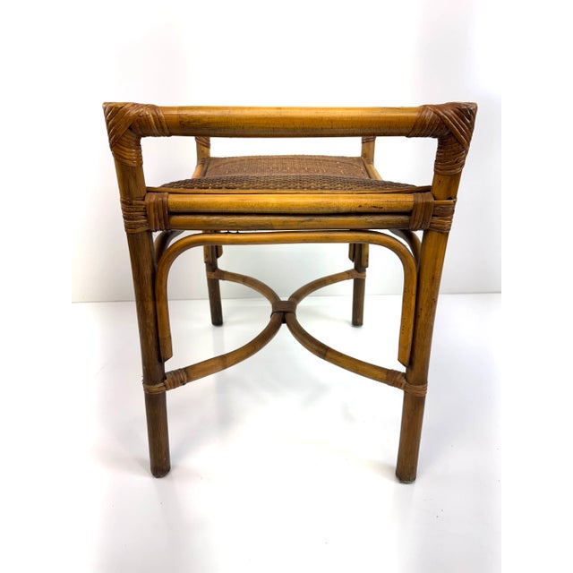 Vintage Mid Century Rattan Bench With Bentwood Frame and Woven Seat For Sale - Image 9 of 12
