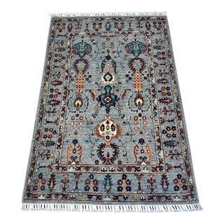 Slate Grey Persian Sarouk Hand-Knotted Wool Rug - 3'10" X 5'9" For Sale