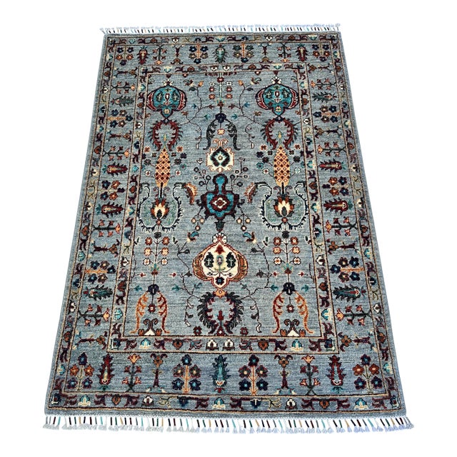Slate Grey Persian Sarouk Hand-Knotted Wool Rug - 3'10" X 5'9" For Sale