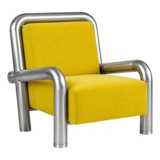 Tub Armchair in Wool and Brushed Steel by Christophe Perichon For Sale