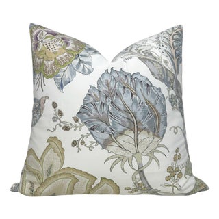 Kalamkari Floral Pillow Cover in Aqua, 20x20 Pillow For Sale