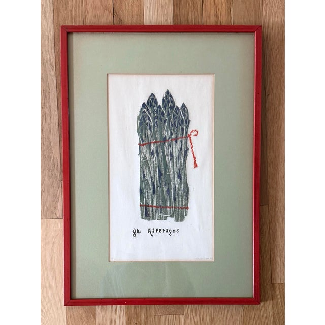 Farmhouse Vintage 1964 Limited Edition Woodblock Print of Asparagus For Sale - Image 3 of 10