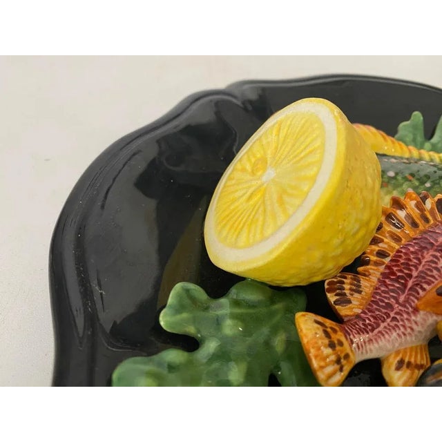 Majolica Fish Ornamental Plate Salins in Black, Yellow and Red, 1960s For Sale - Image 4 of 9