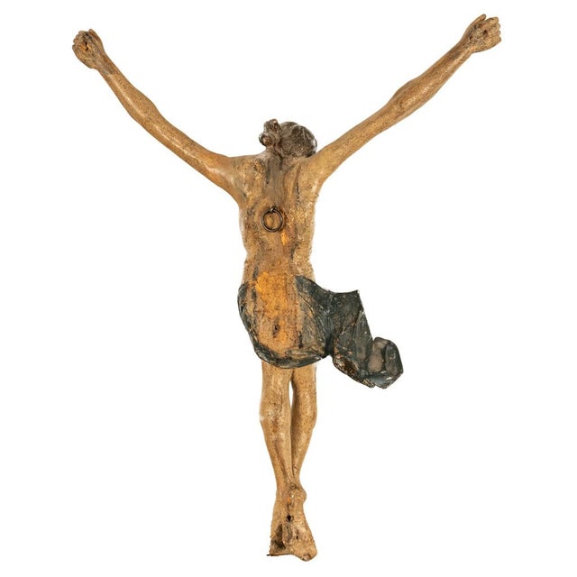Antique German Baroque Carved Wooden Painted Corpus Christi Christ Statue 1600 For Sale - Image 12 of 12