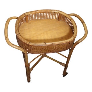 Oval Bamboo and Vienna Straw Trolley with Double Handle, 1970s For Sale