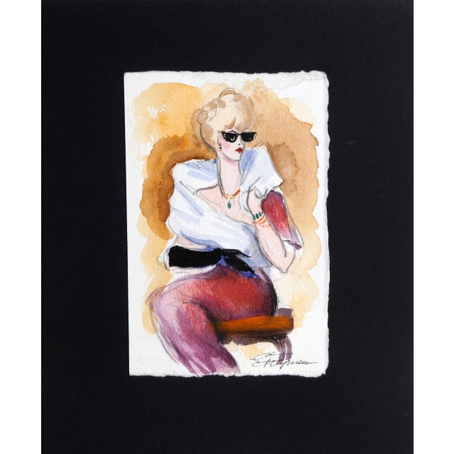 Fashion Sketch, Erik Freyman Watercolor on Paper, Signed in Pen For Sale - Image 4 of 4