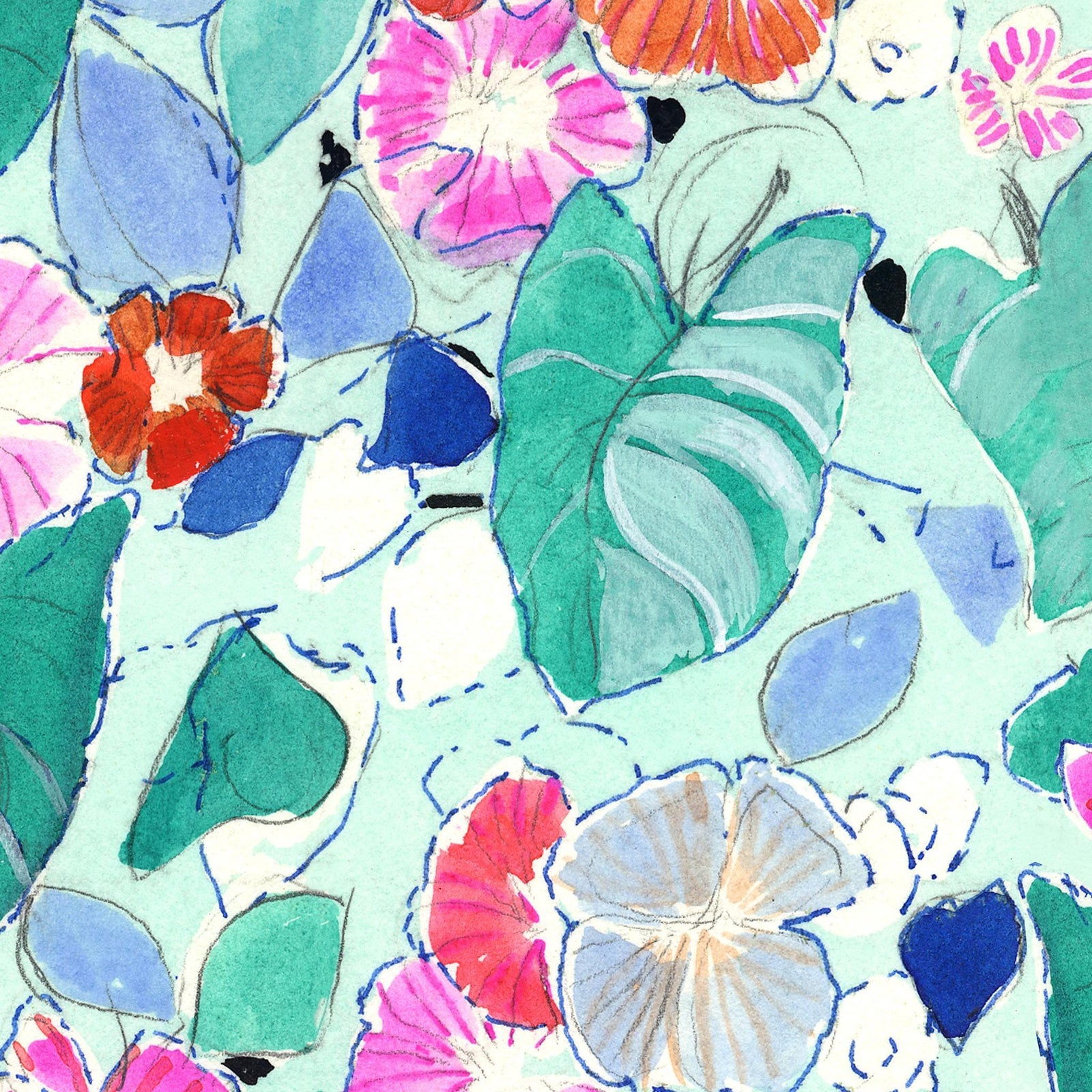 Soicher Marin Eden Wallpaper in Teal - 3 Panels | Chairish