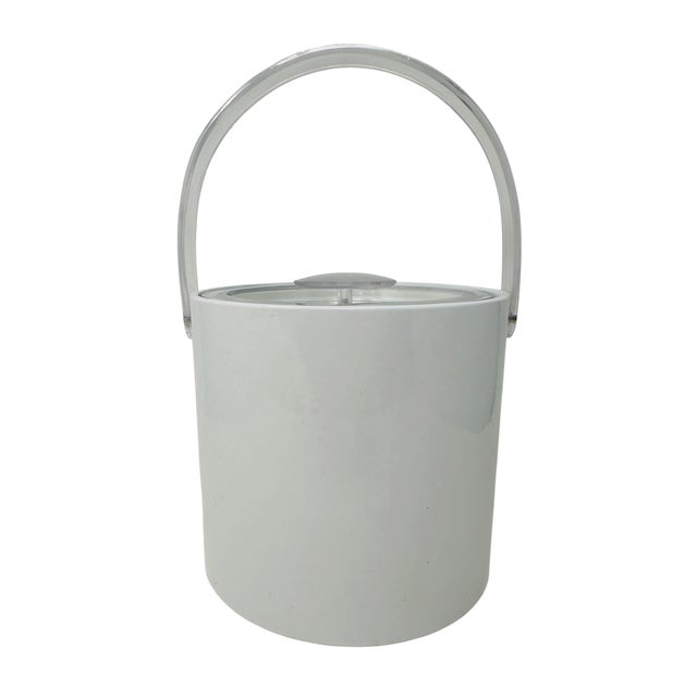 Georges Briard Signed Georges Briard Mid-Century White Vinyl & Lucite Ice Bucket With 22k Gold Hallmark For Sale - Image 4 of 13